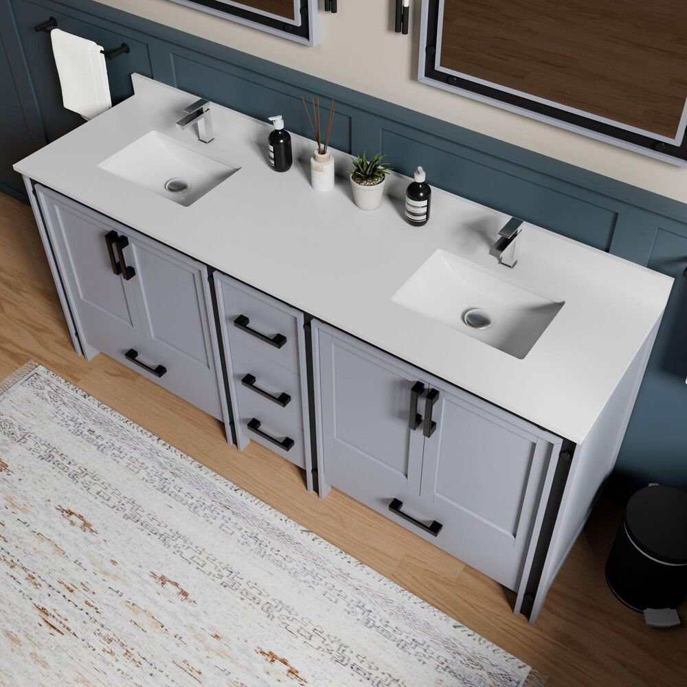 Lexora Home Ziva 80" Double Bathroom Vanity in Dark Grey with 2 cm White Quartz Top and Rectangular Sinks, , large