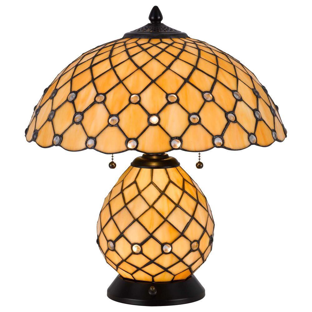 Cal Lighting Valetta Tiffany Table Lamp in Amber and Black, , large