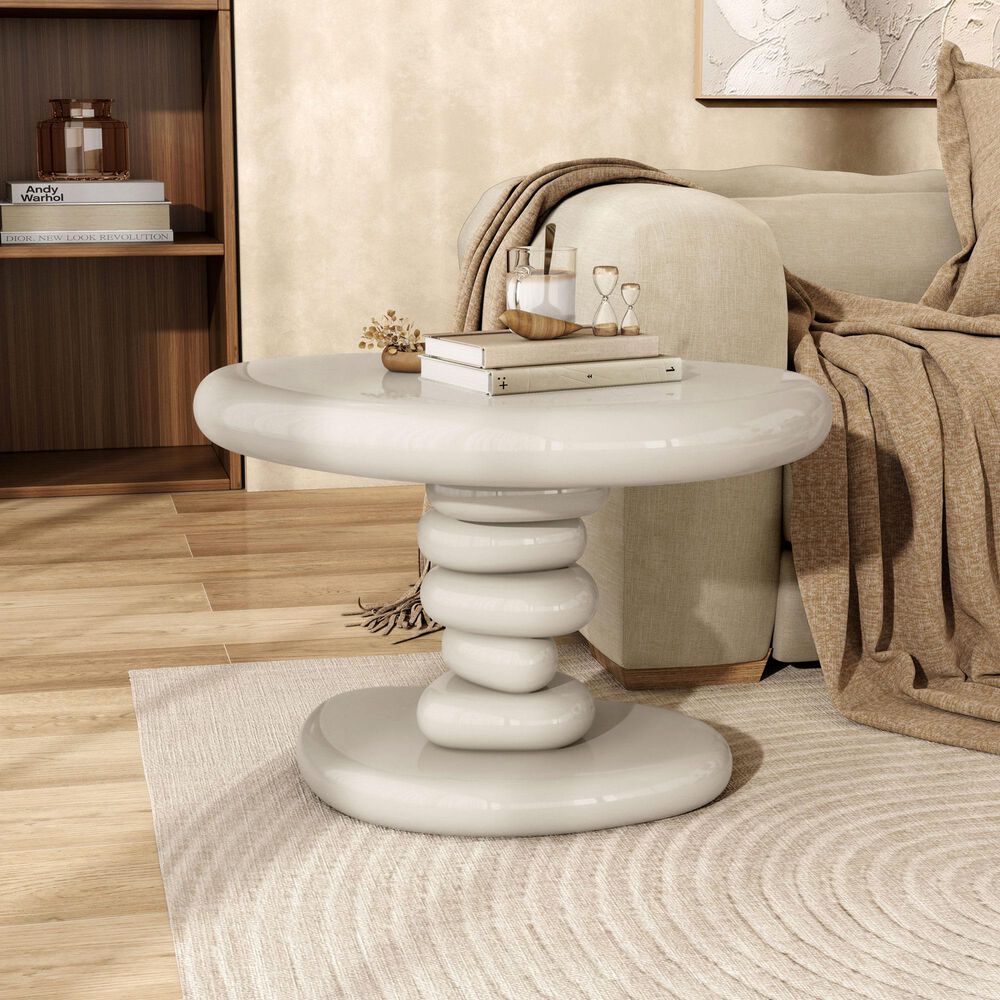Furniture of America Rene Glossy End Table in Cream, , large