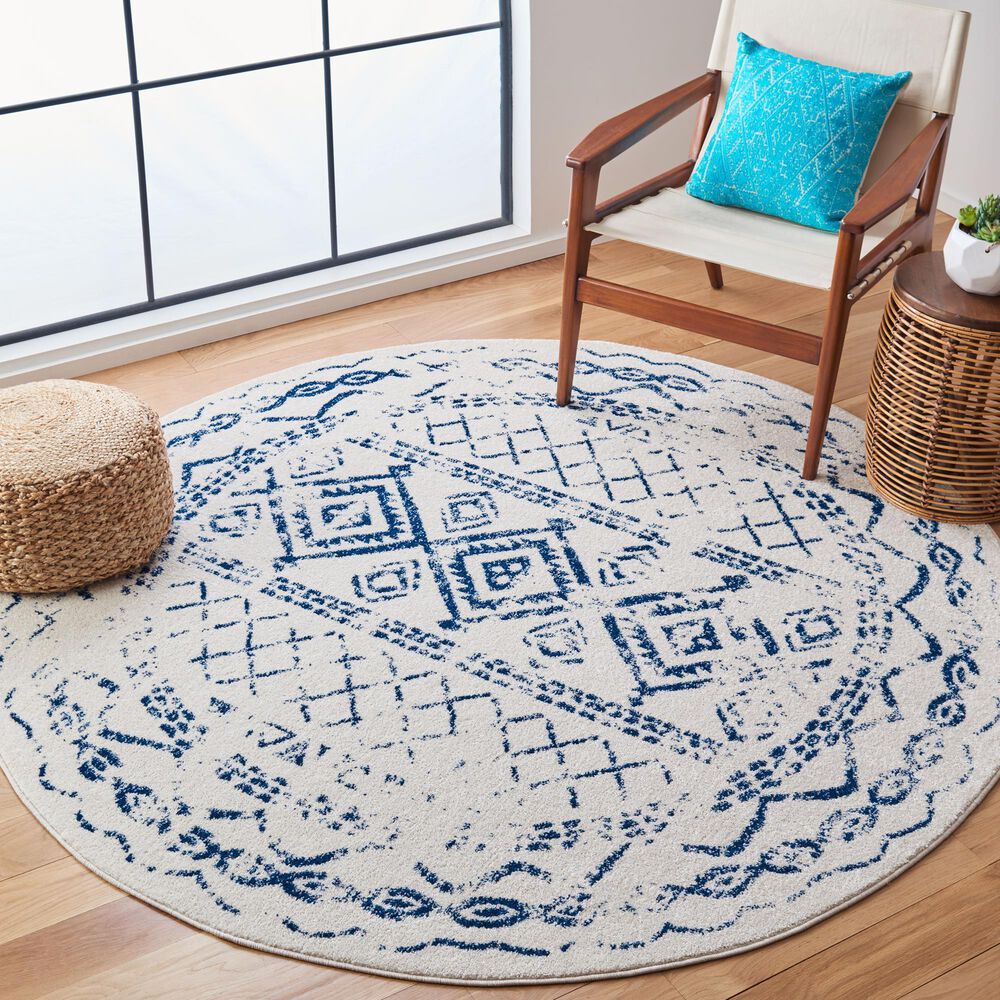 Safavieh Tulum TUL268C 6&#39;7&quot; Round Ivory and Navy Area Rug, , large