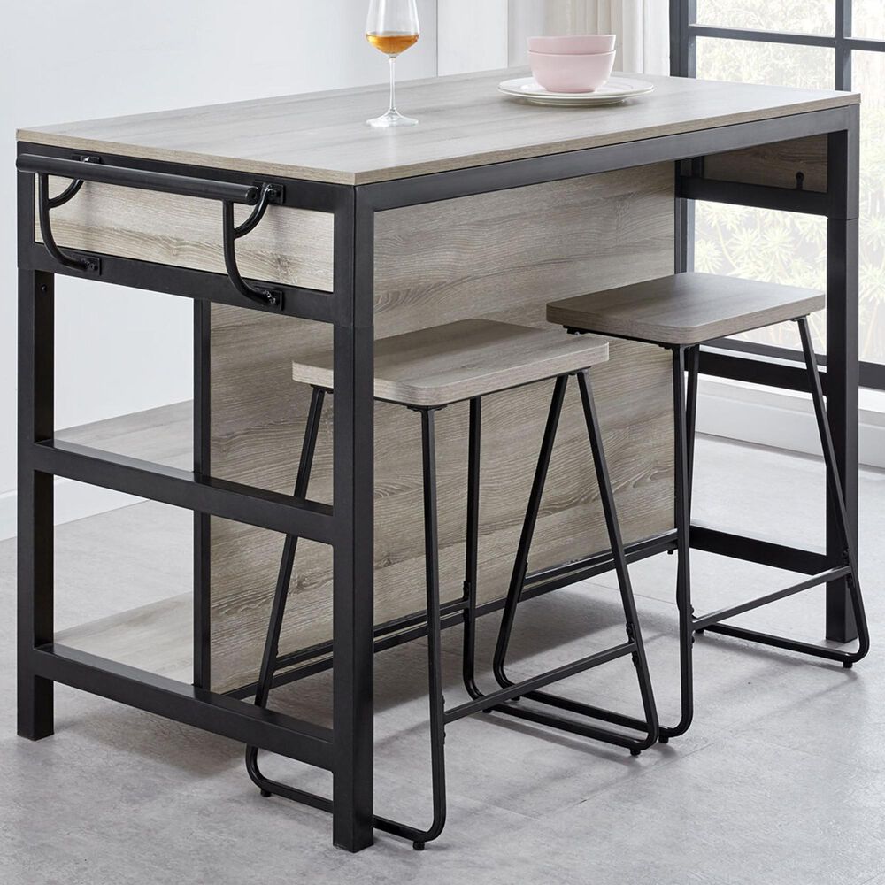 Steve Silver Carson Kitchen Island Set in Driftwood and Black, , large