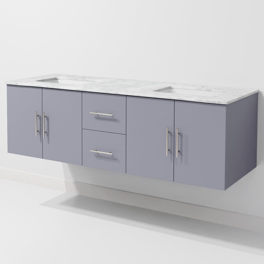 Lexora Home Geneva 60" Double Bathroom Vanity in Dark Grey with 2 cm White Carrara Marble Top and Rectangular Sinks, , large