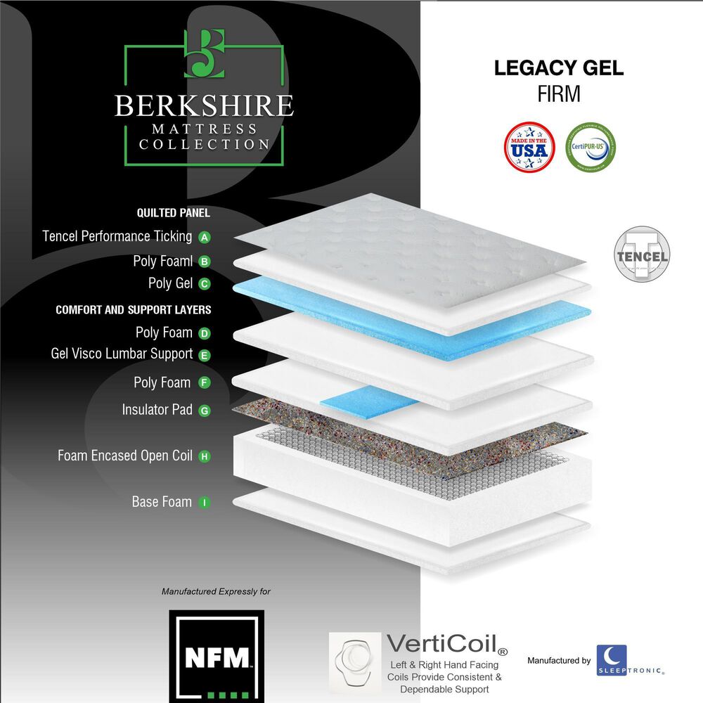 Sleeptronic Berkshire Legacy II Gel Firm Twin Mattress, , large