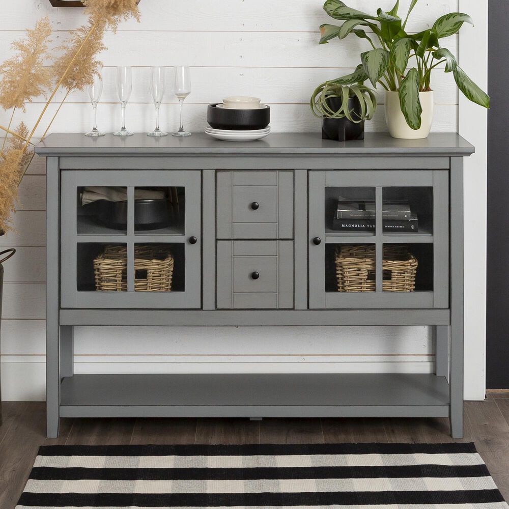 Walker Edison 52" Wood Console Table Buffet/TV Stand in Antique Grey Nebraska Furniture Mart
