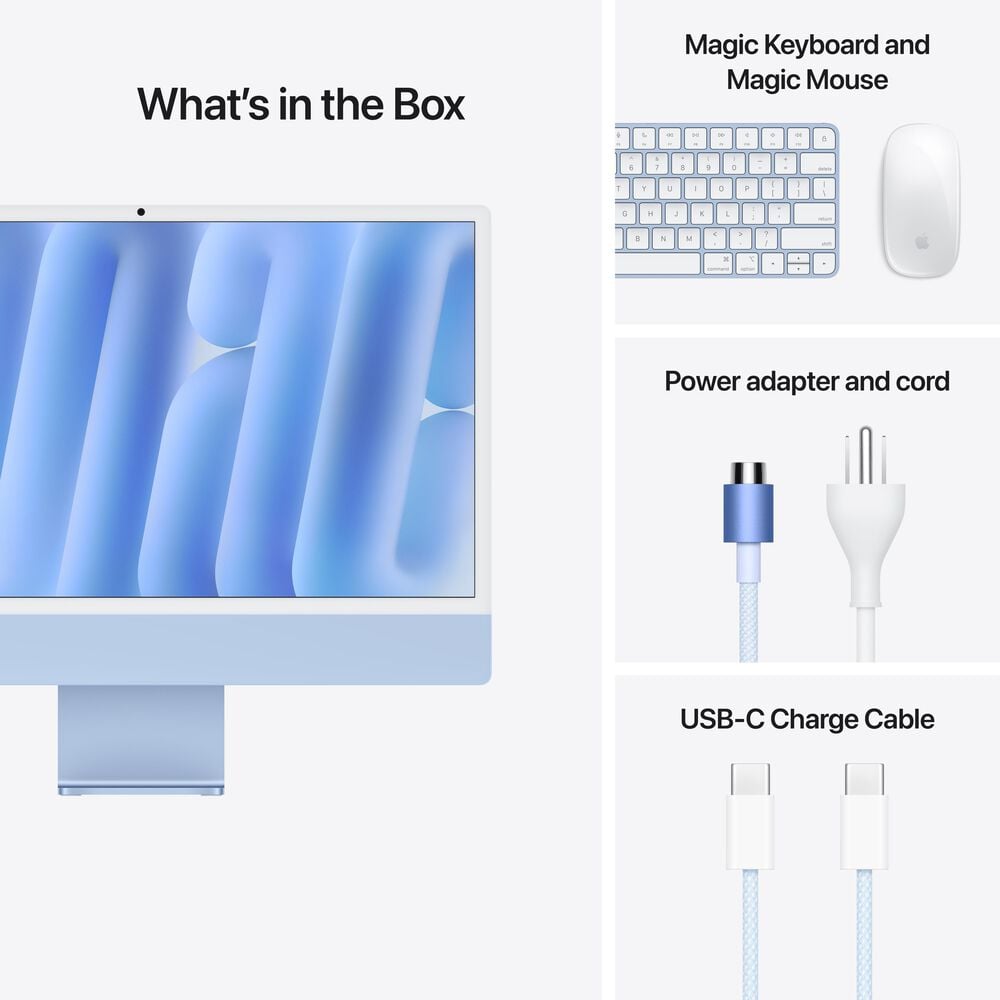 Apple 24-Inch iMac with Retina 4.5K display: Apple M4 Chip with 8-core CPU and 8-core GPU 16GB Unified Memory, 256GB SSD in Blue &#40;Latest Model&#41;, , large