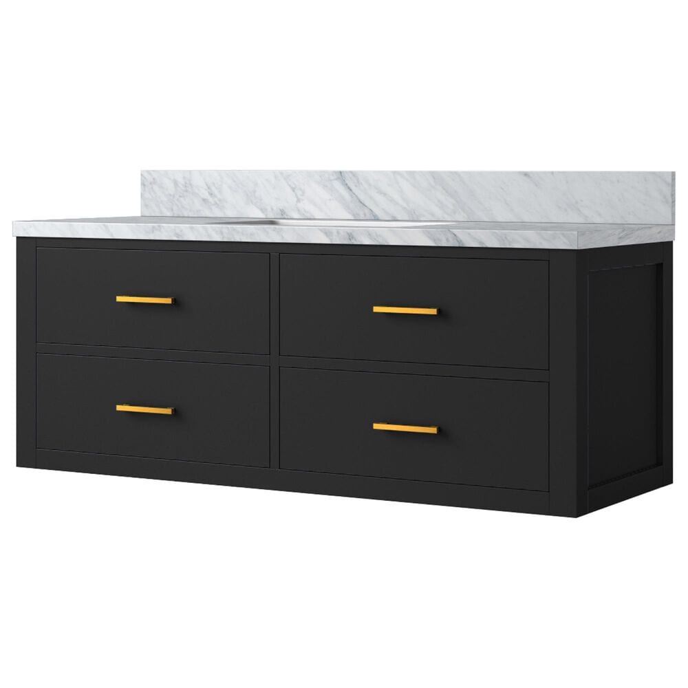 Lexora Home Castor 48" Single Bathroom Vanity in Black with 2 cm White Carrara Marble Top and Rectangular Sink, , large
