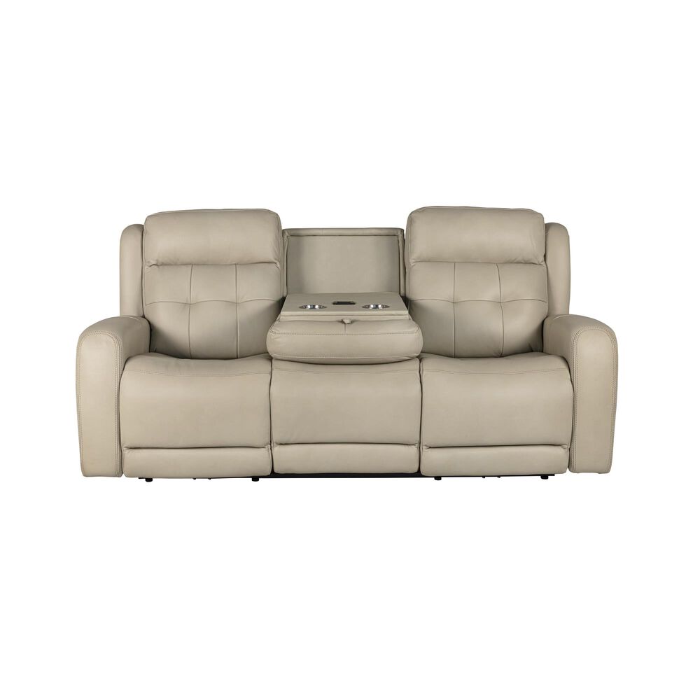 Flexsteel Grant Leather Match Power Reclining Sofa with Power Headrest in Bisque, , large
