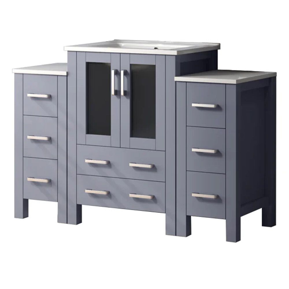 Lexora Home Volez 48&quot; Single Bathroom Vanity in Dark Grey with White Ceramic Top and Rectangular Sink, , large