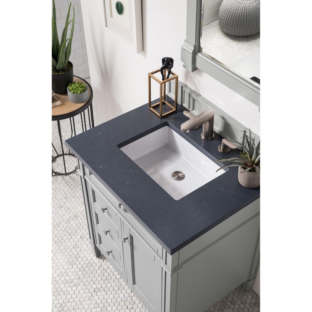 James Martin Vanities Brittany 30&quot; Single Bathroom Vanity in Urban Gray with 3 cm Charcoal Soapstone Quartz Top and Rectangle Sink, , large
