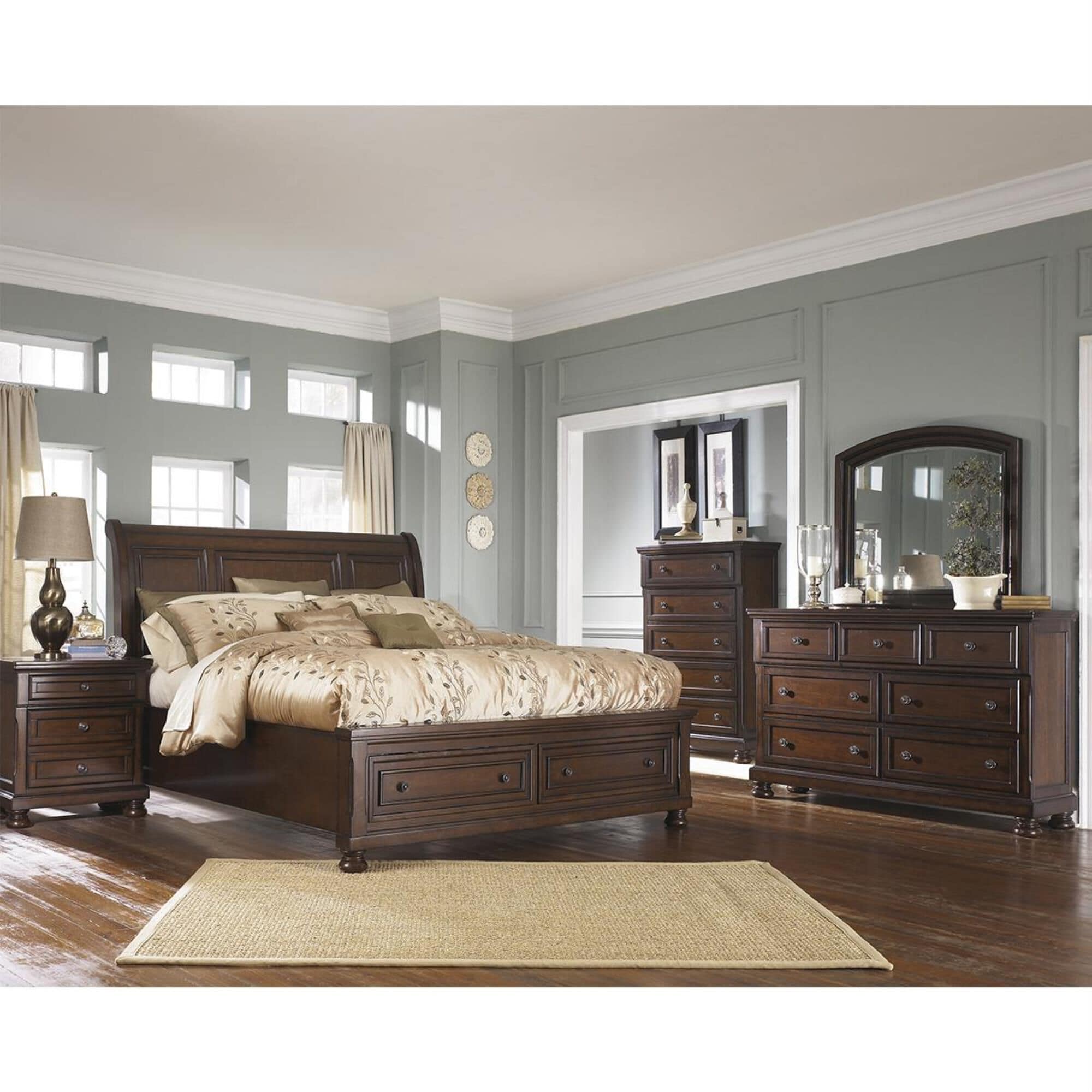 Millennium Porter 5 Piece King Storage Bedroom Set in Burnished