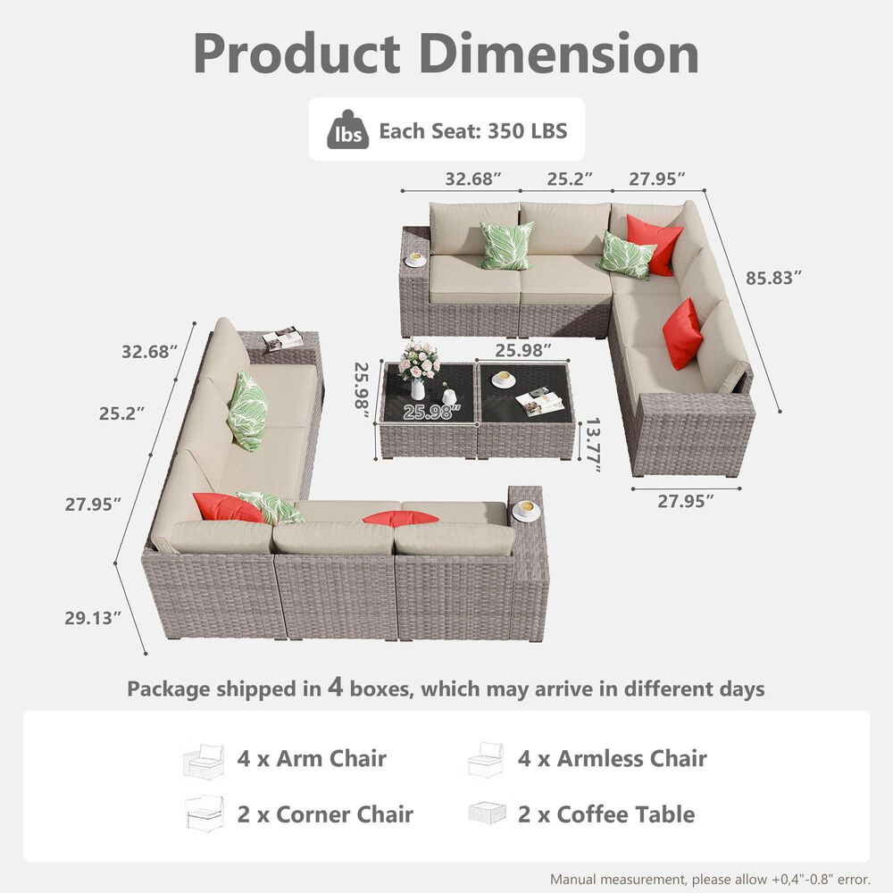 HOMLUX 12-Piece Modern Outdoor Sectional Furniture Set in Beige, , large