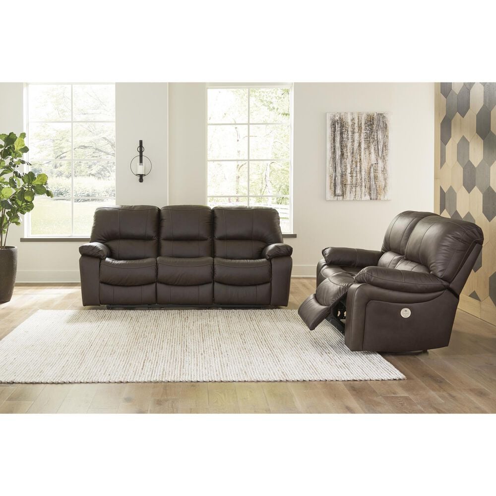 Ashley Leesworth Power Reclining Loveseat in Dark Brown, , large