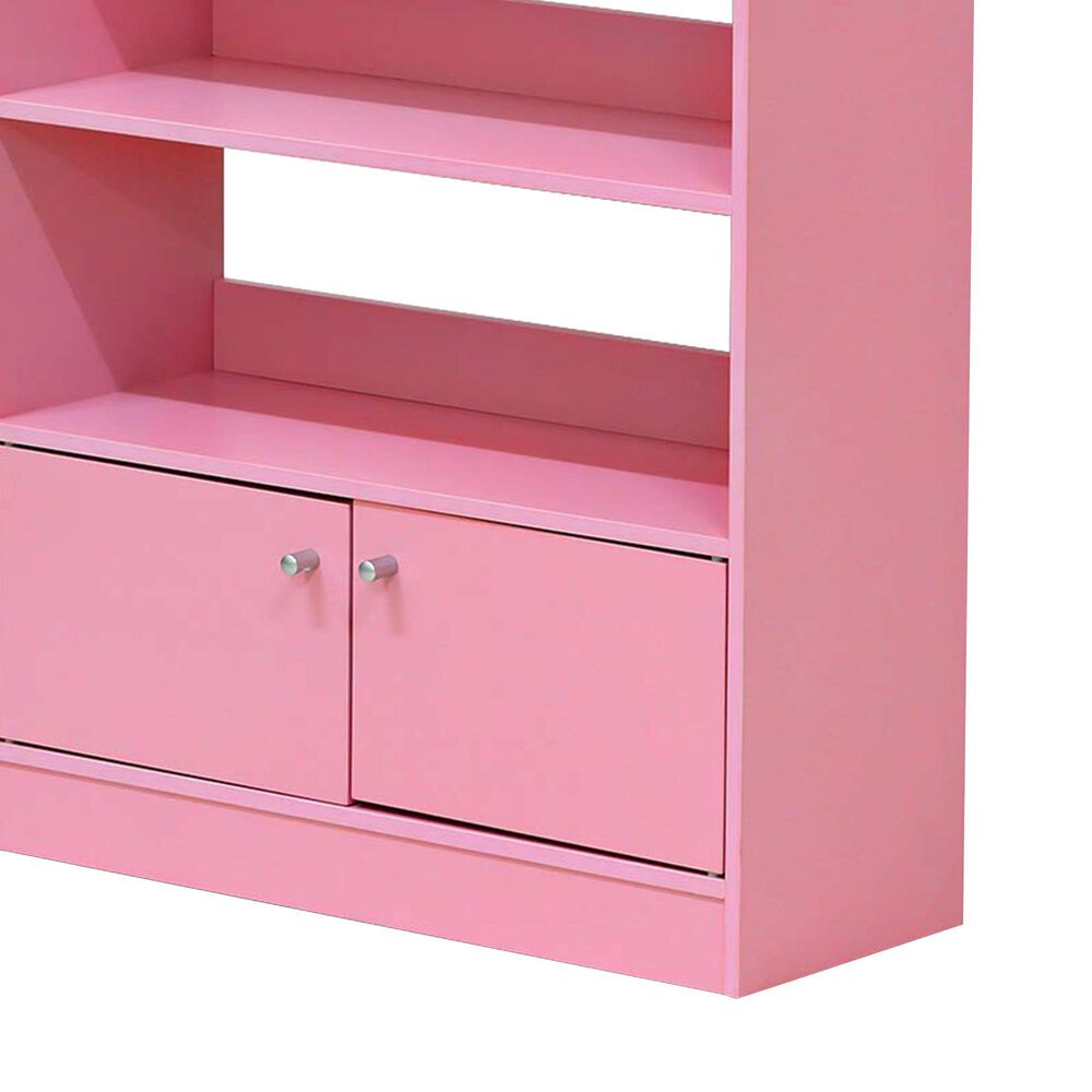 HOMLUX 4-Tier Space Saving Bookshelf with Storage Cabinet and Door in Pink, , large
