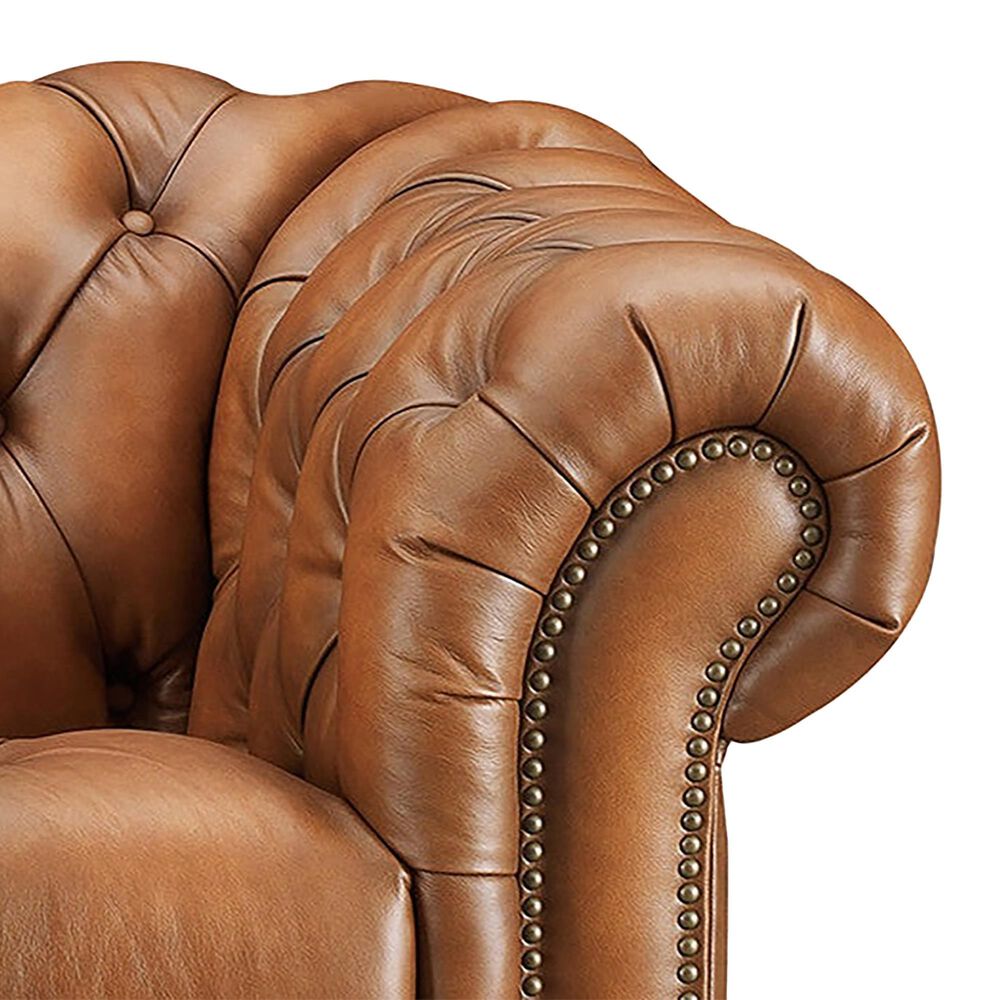 Hydeline York Stationary Leather Loveseat in Saddle, , large