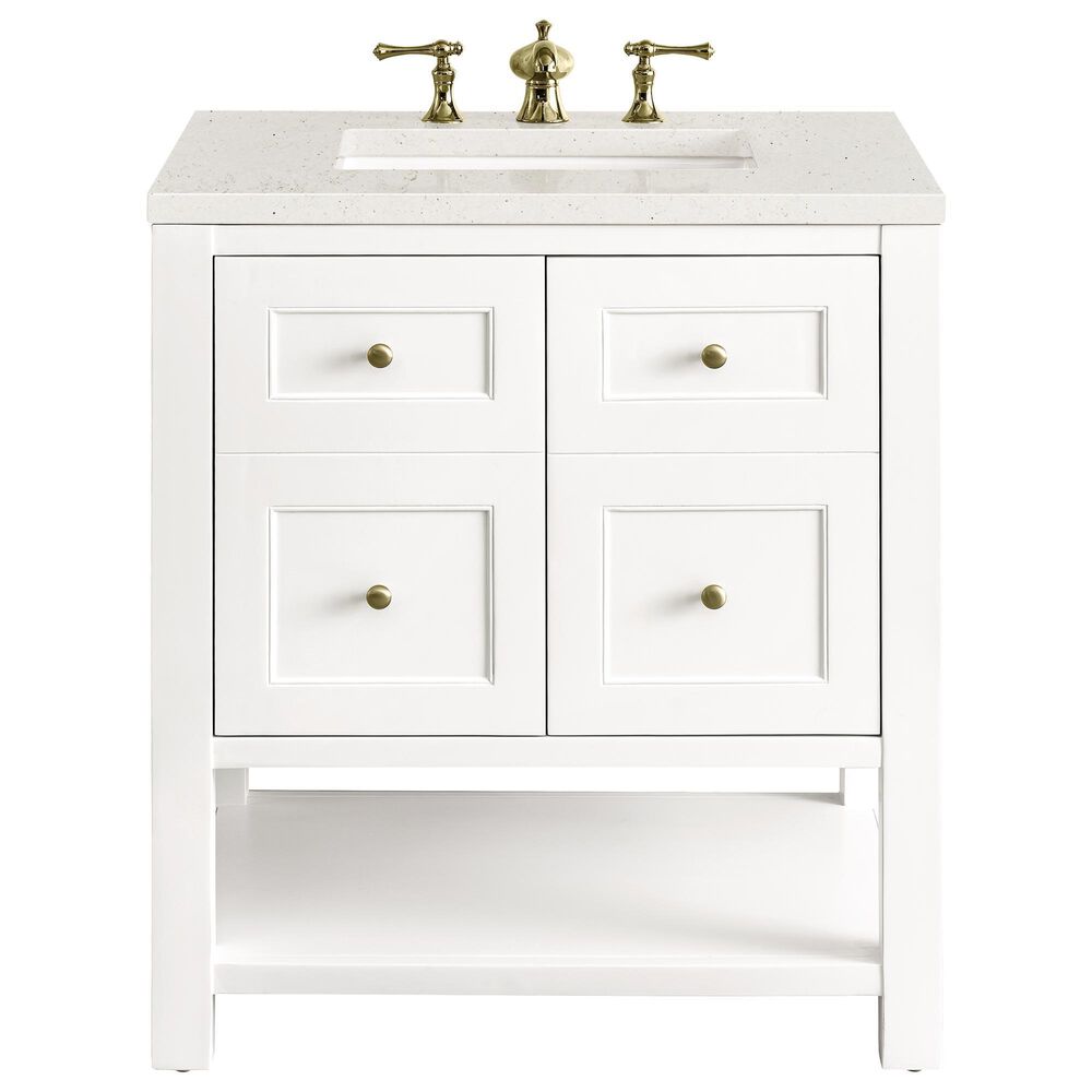 James Martin Vanities Breckenridge 30&quot; Single Bathroom Vanity in Bright White with 3 cm Lime Delight Quartz Top and Rectangular Sink, , large