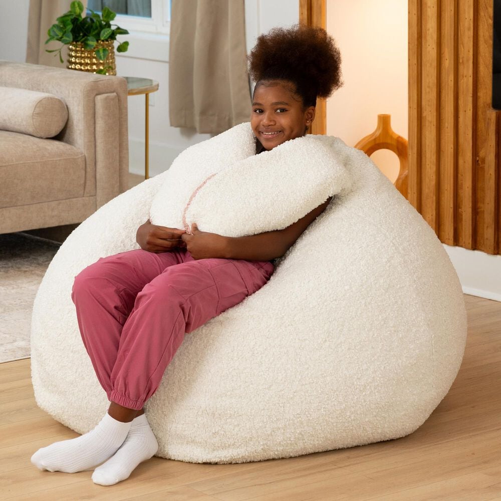 Jaxx HopSeat Bunny Oval Shaped Large Bean Bag Chair in Cloud White, , large