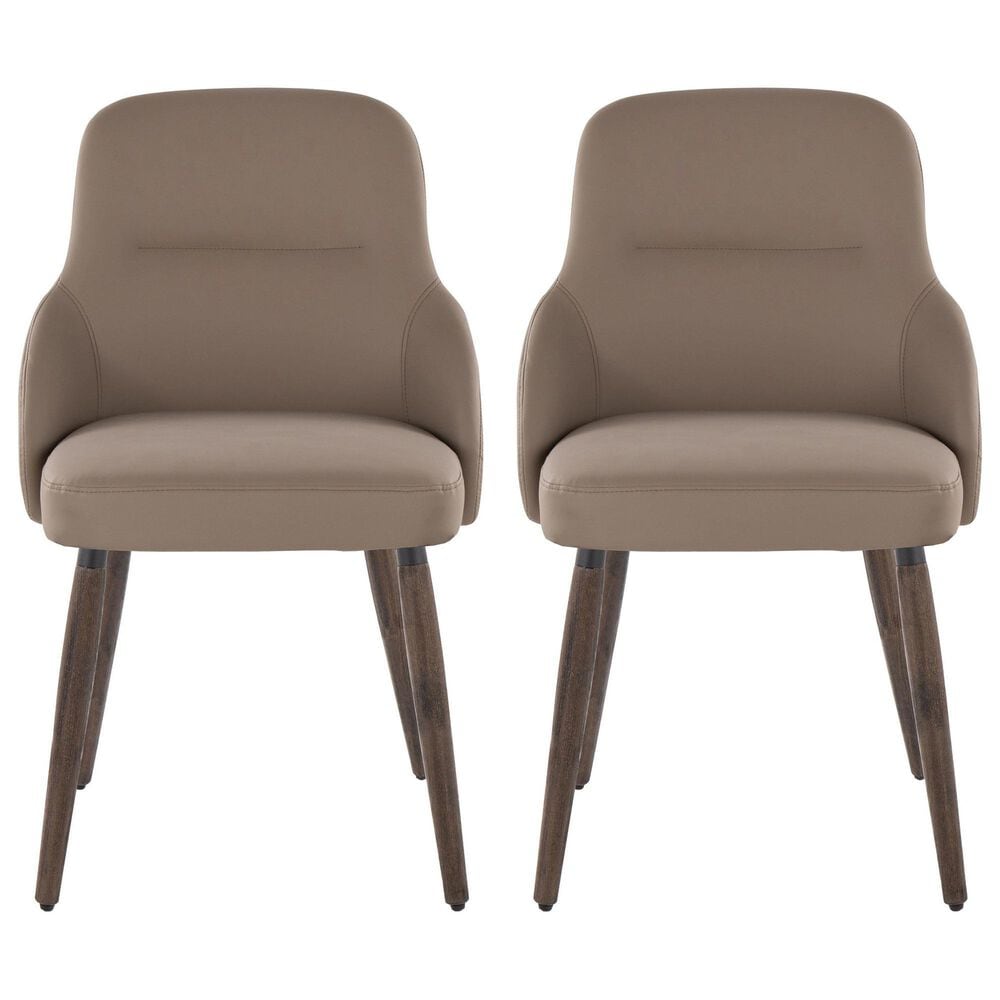 LumiSource York Side Chair with Brown Faux Leather Cushion in Dark Walnut (Set of 2), , large