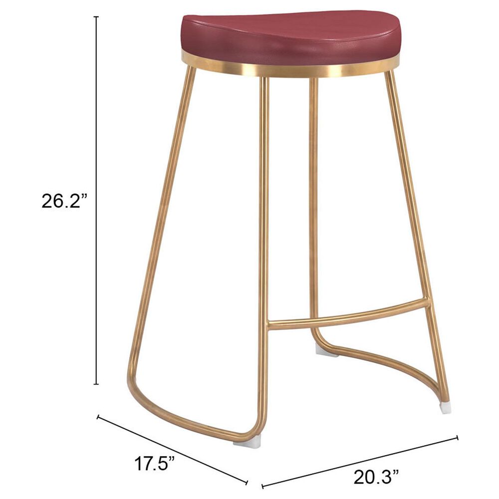 Zuo Modern Bree Counter Stool in Burgundy and Gold &#40;Set of 2&#41;, , large