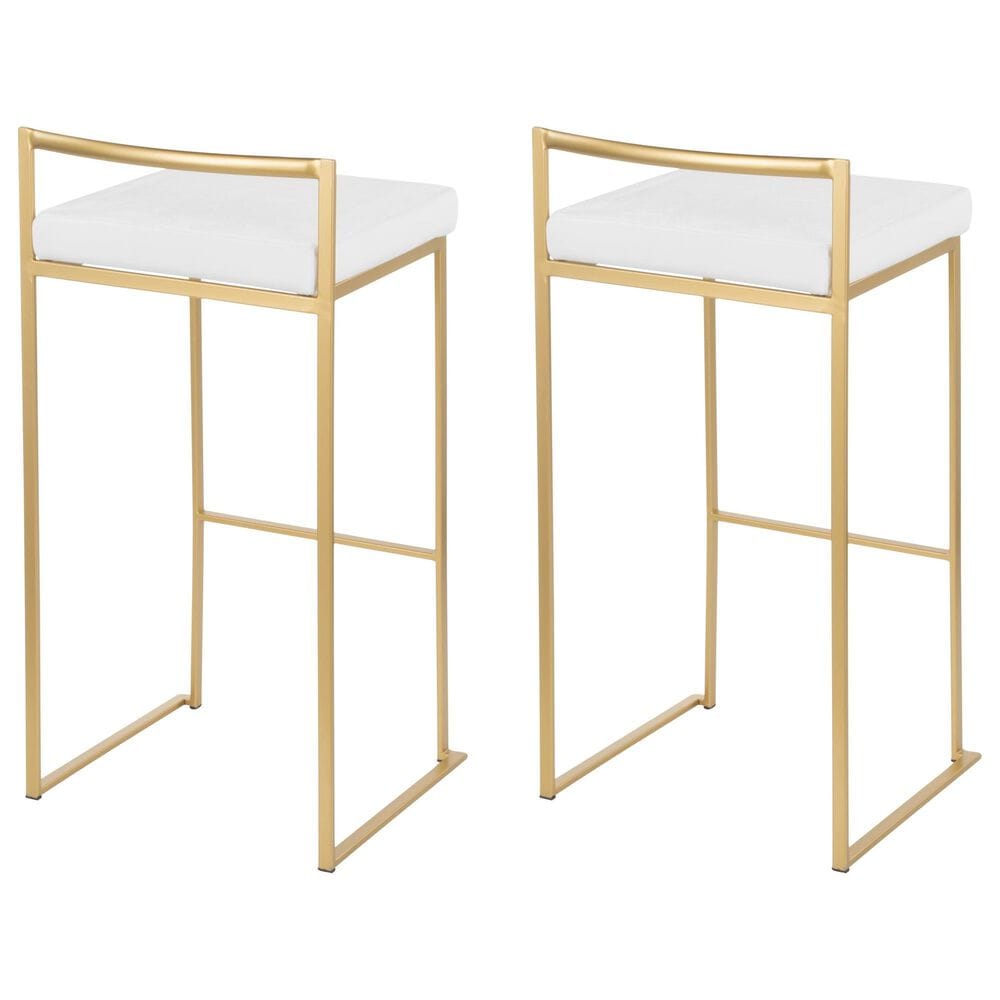 Lumisource Fuji Stackable Barstool with White Velvet Cushion in Gold &#40;Set of 2&#41;, , large