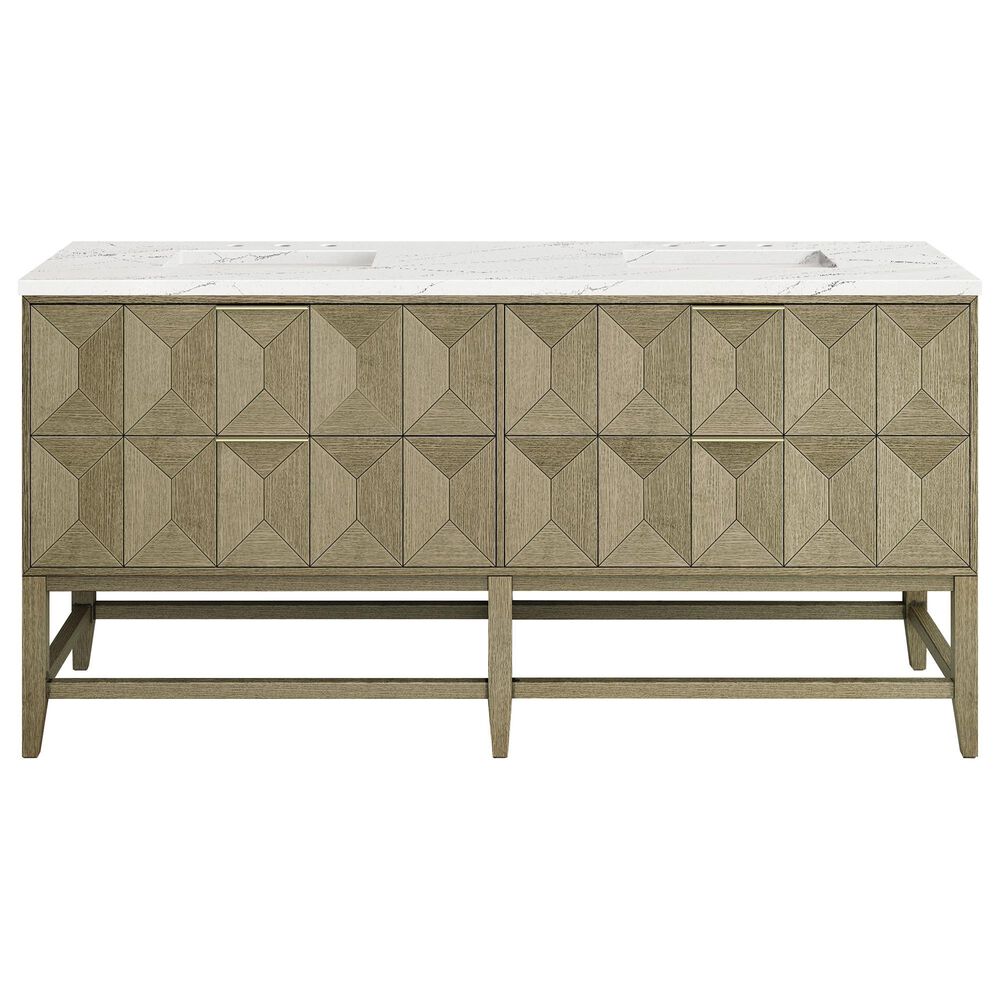 James Martin Vanities Emmeline 72" Double Bathroom Vanity in Pebble Oak with 3 cm Ethereal Noctis Quartz Top and Rectangular Sinks, , large