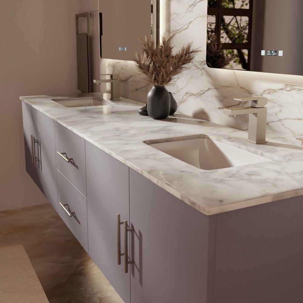 Lexora Home Geneva 80&quot; Double Bathroom Vanity in Dark Grey with 2 cm White Carrara Marble Top and Rectangular Sinks, , large