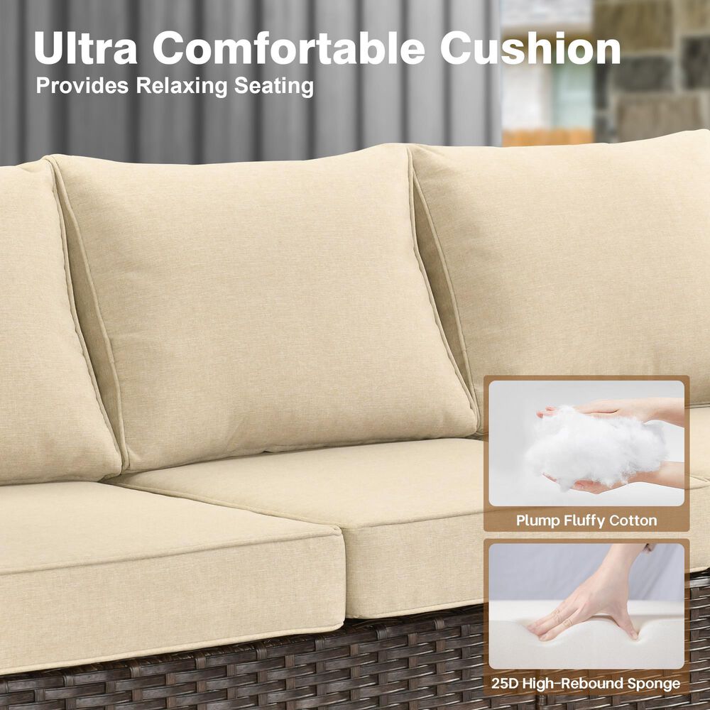 HOMLUX 6-Piece Patio Conversation Set with Loveseat and Light Brown Wicker in Beige, , large
