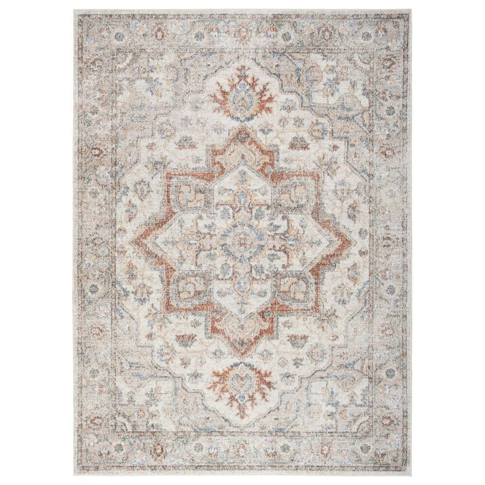 Nourison Astra Machine Washable ASW12 6"7" x 9" Grey and Multicolor Area Rug, , large
