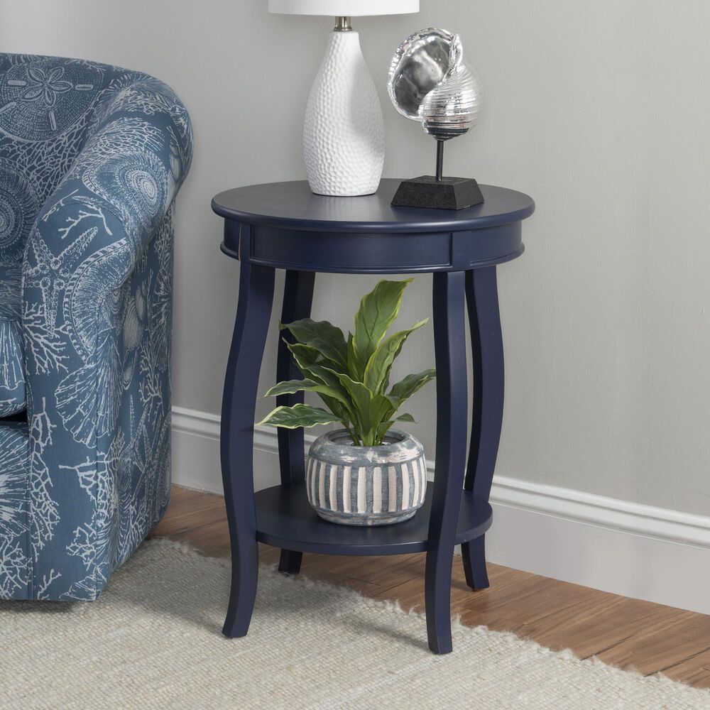 Linon Home Decor Aura Round Side Table in Navy Blue, , large