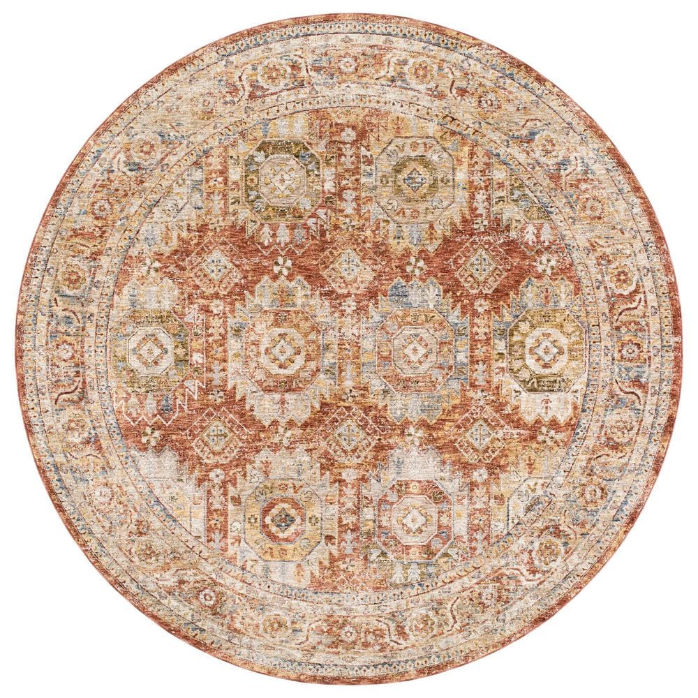 Surya Mona Lisa 5&#39;3&quot; Round Brick Red, Mustard, Tan, Sage, Dark Blue, Olive and Burgundy Area Rug, , large