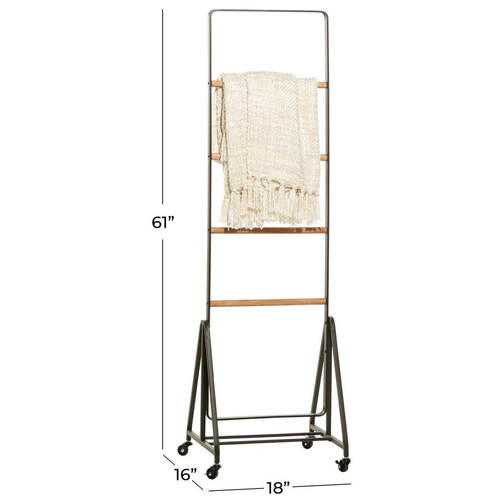 Maple and Jade 61&quot; Industrial Shelving Unit in Black and Natural Brown, , large