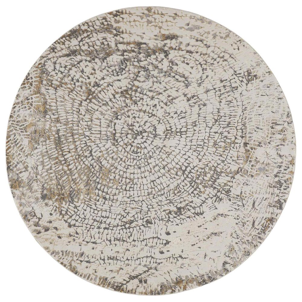 Feizy Parker 7"9" Round Silver and Ivory Area Rug, , large