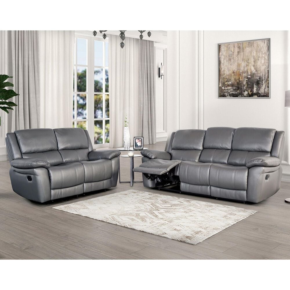 Furniture of America Glarus Manual Recliner Sofa and Loveseat Set in Dark Gray, , large