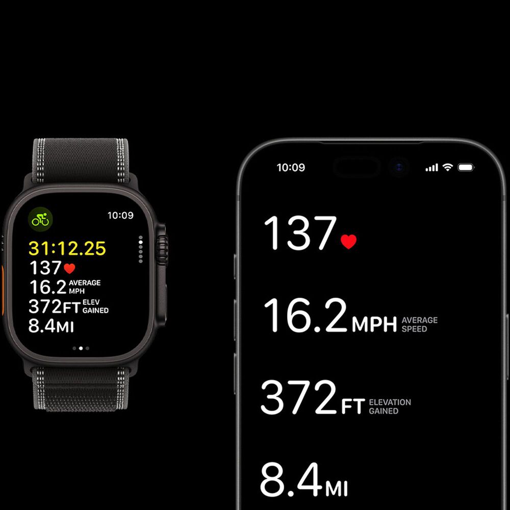 Apple Watch Ultra 3 (GPS+Cellular) 49mm Titanium Case with Black/Charcoal Trail Loop - S/M in Black and 2-Year AppleCare+, , large
