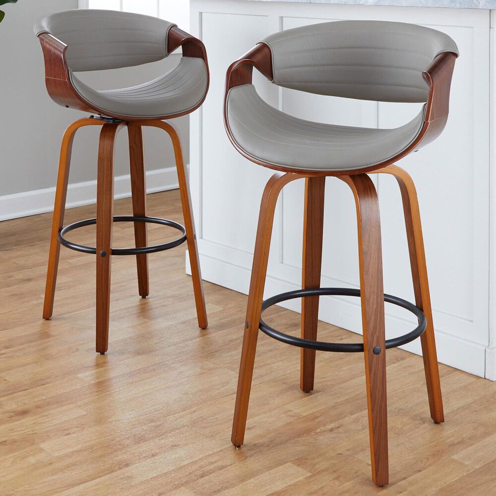 LumiSource Symphony 30" Swivel Barstool with Pewter Grey Upholstery in Walnut and Black (Set of 2), , large