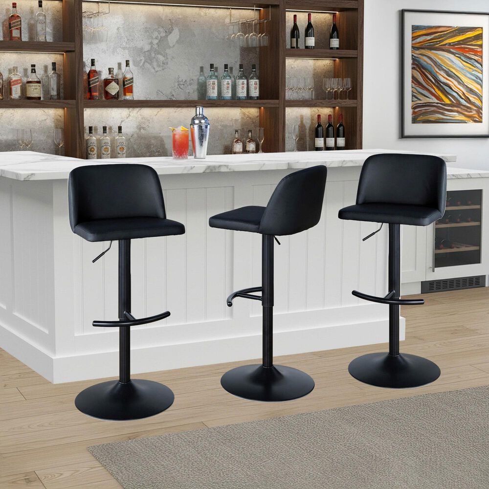 LumiSource Toriano Swivel Adjustable Bar Stool with Grey Faux Leather Upholstery in Black (Set of 2), , large