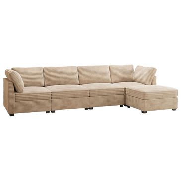 HOMLUX 5-Piece Mod Sectional with Ottoman in Beige, , large
