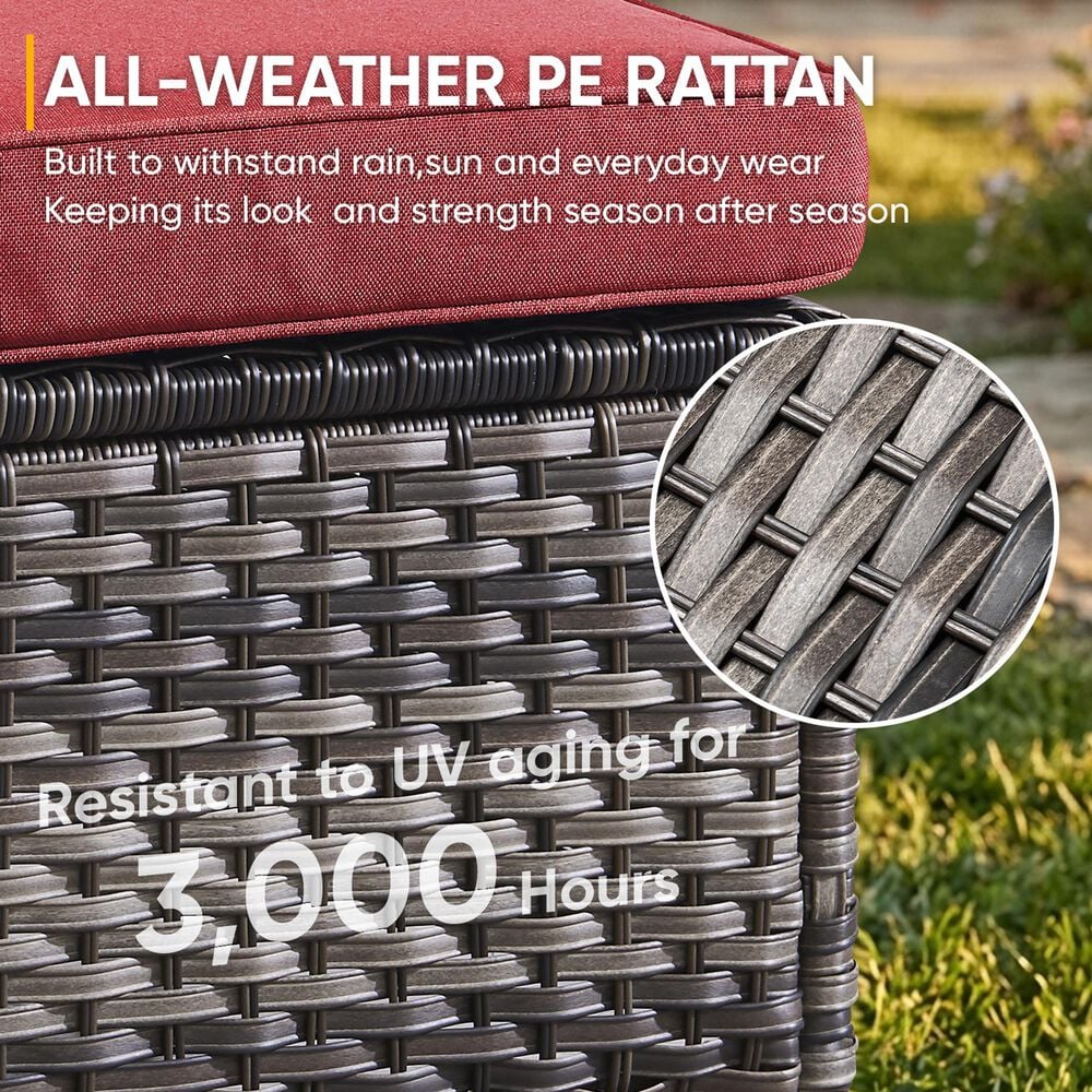 Sunwell Garden Outdoor Ottoman with Gray Rattan in Red (Set of 2), , large