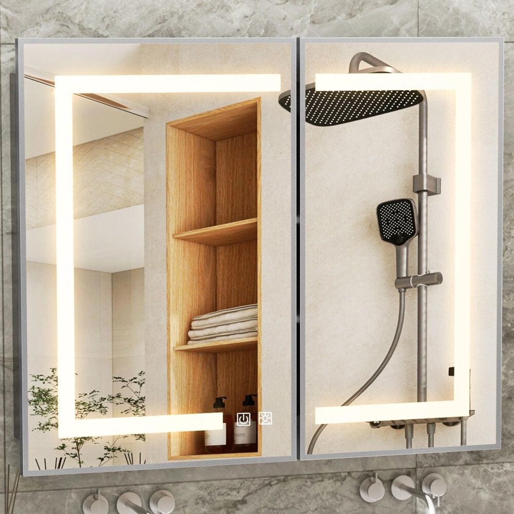 HOMLUX 36" x 30" Bathroom Medicine Cabinet with Mirror in Silver, , large
