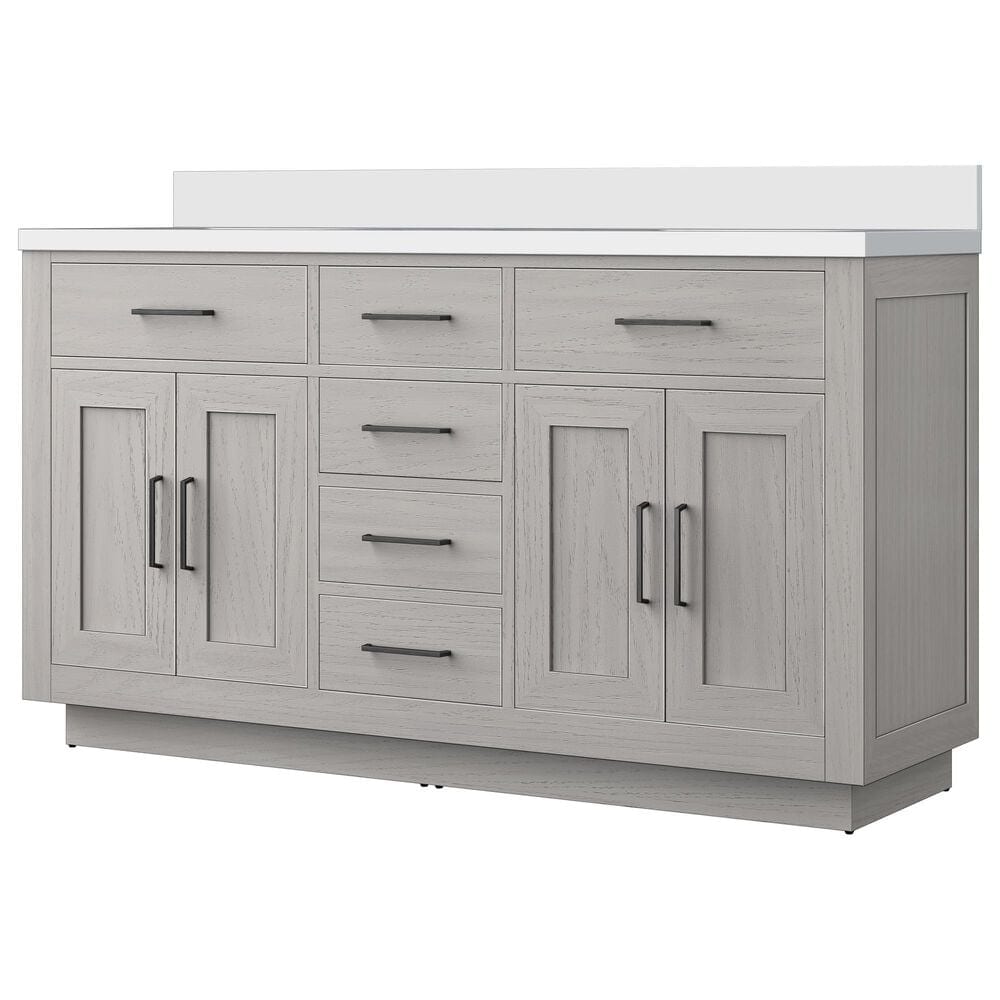 Lexora Home Abbey 60" Double Bathroom Vanity in White Oak with 2 cm White Cultured Marble Top and Rectangular Sinks, , large
