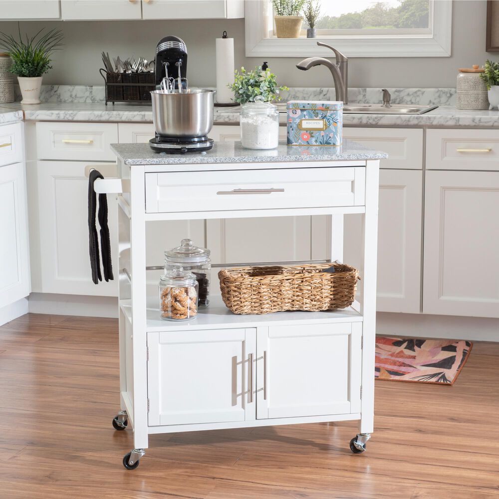 Linon Home Decor Cameron Kitchen Cart in White and Grey, , large