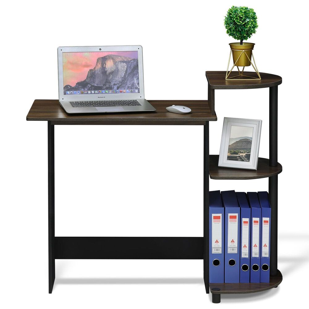 HOMLUX Compact Computer Desk with 3 Side Storage Shelves in Columbia Walnut and Black, , large