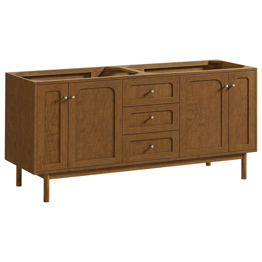 James Martin Laurent 72" Double Bathroom Vanity in Honey Oak with 3 cm Carrara Marble Top and Rectangular Sinks, , large