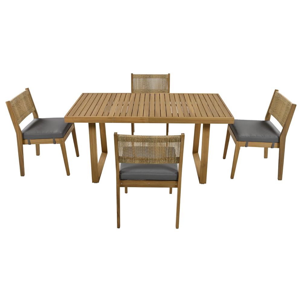 Hearth and Haven 5-Piece Outdoor Wooden Dining Set with U-Leg Table and Cushioned Chairs in Gray, , large
