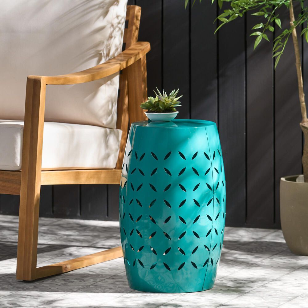 Hearth and Haven Lilac Outdoor Metal Side Table with Cylindrical Design in Teal, , large