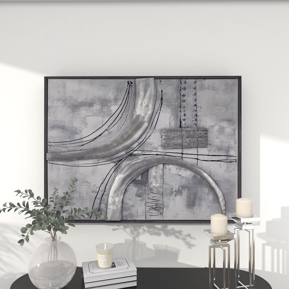Maple and Jade 30&quot; x 40&quot; Contemporary Abstract Wall Art in Gray, White, Black and Silver, , large