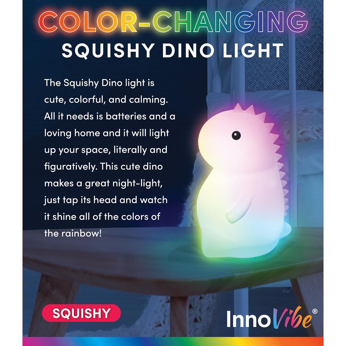 InnoVibe Color Changing Squishy Dino RGB Touch Night Light NFM