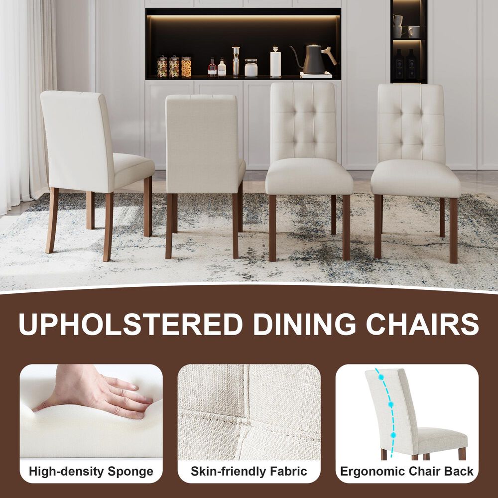 Hearth and Haven Side Chair with Beige Cushion in Wanut (Set of 4), , large