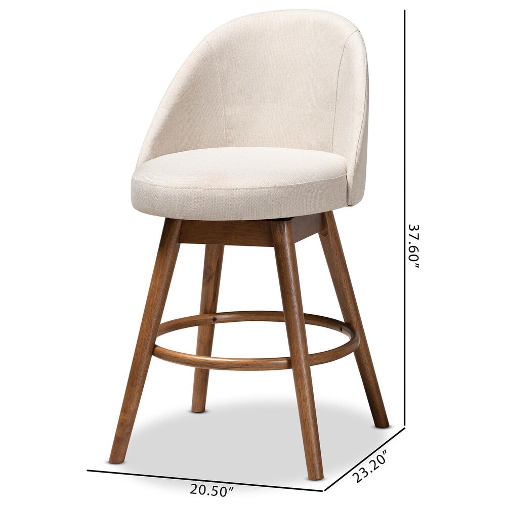 Baxton Studio Carra Swivel Counter Stool with Light Beige Cushion in Walnut (Set of 2), , large