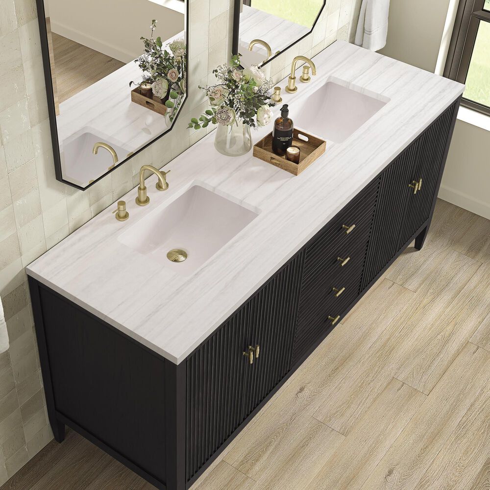 James Martin Vanities Myrrin 72&quot; Double Vanity in Carbon Oak with 3 cm Arctic Fall Solid Surface Top, , large