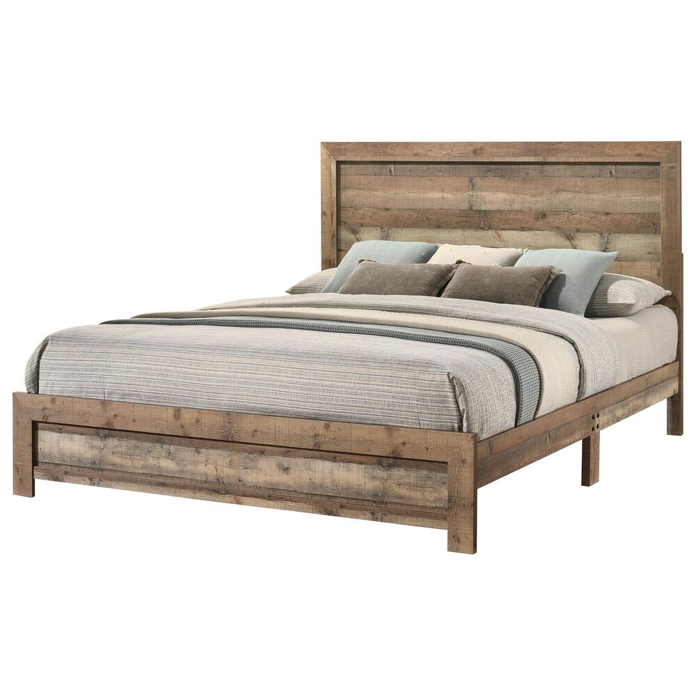 Crown Mark Elmer 4 Piece King Panel Bedroom Set in Rustic Brown, , large